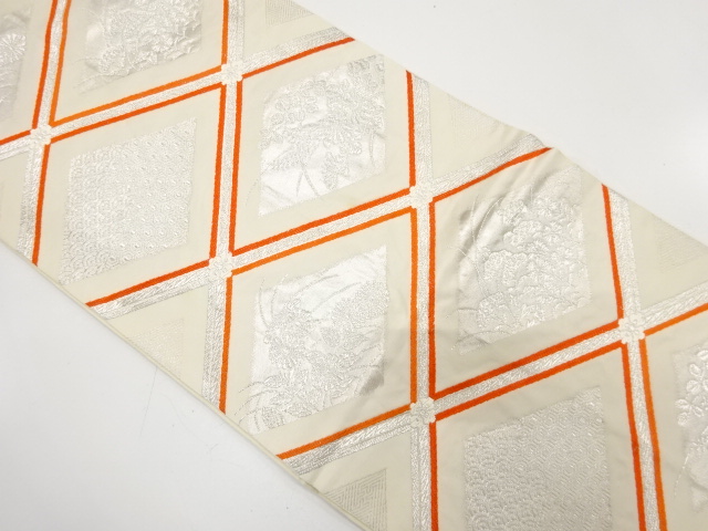 JAPANESE KIMONO / ANTIQUE FUKURO OBI / SILK / WOVEN DIAGONAL GRID / / BY WATABUN